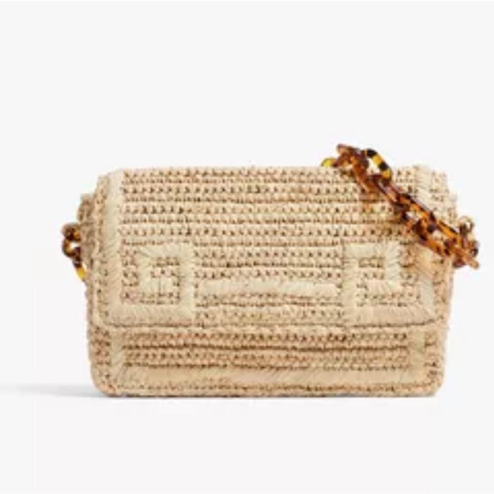 Pamela Munson Raffia Shoulder Bag with Tortoise Shoulder Strap